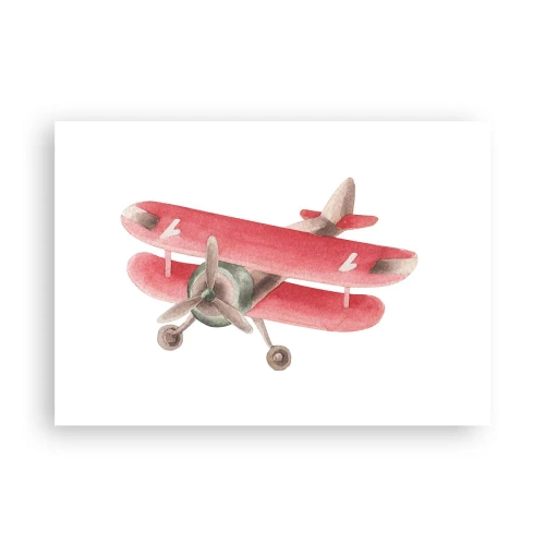 Poster - Rotes Retro-Flugzeug auf weißem Hintergrund - 100x70cm - Bereit für Höhenflüge - Moderne Wanddekoration für Wohnzimmer und Schlafzimmer ARTTOR