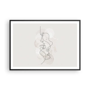 Poster in einem schwarzem Rahmen - Abstrakte Umrisse zweier Gesichter auf hellem Hintergrund - 100x70cm - Verstrickt in eine Umarmung - Moderne Wanddekoration für Wohnzimmer und Schlafzimmer ARTTOR
