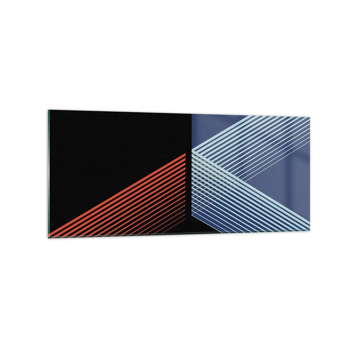 Glasbild - Bild auf glas - Geometrische Linien in Rot- und Blautönen - 120x50cm - Eine einfache Geschichte - Moderne Wanddekoration für Wohnzimmer und Schlafzimmer ARTTOR