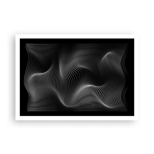 Poster - Abstrakte weiße Linien auf schwarzem Hintergrund - 100x70cm - Lichttanz im Raum - Moderne Wanddekoration für Wohnzimmer und Schlafzimmer ARTTOR