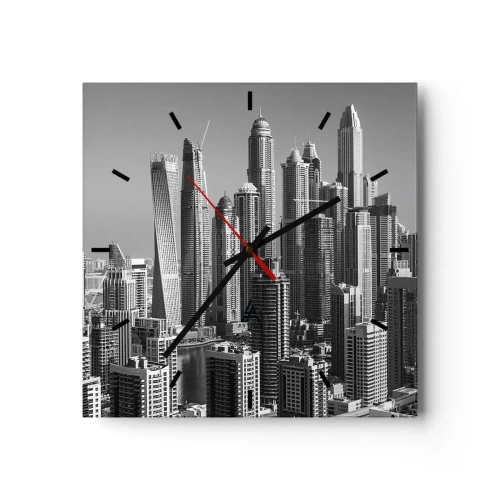 Wanduhr - Glasuhr - Panorama moderner Wolkenkratzer in monochromen Tönen - 30x30cm - Stadt in der Wüste - Moderne Wanddekoration für Wohnzimmer und Schlafzimmer ARTTOR