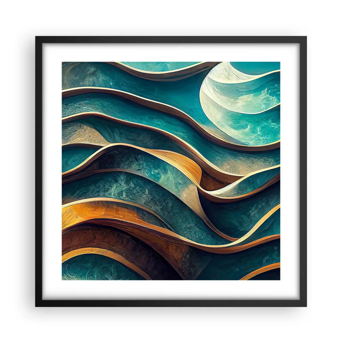 Poster in einem schwarzem Rahmen - Blaue Mäander - 50x50 cm