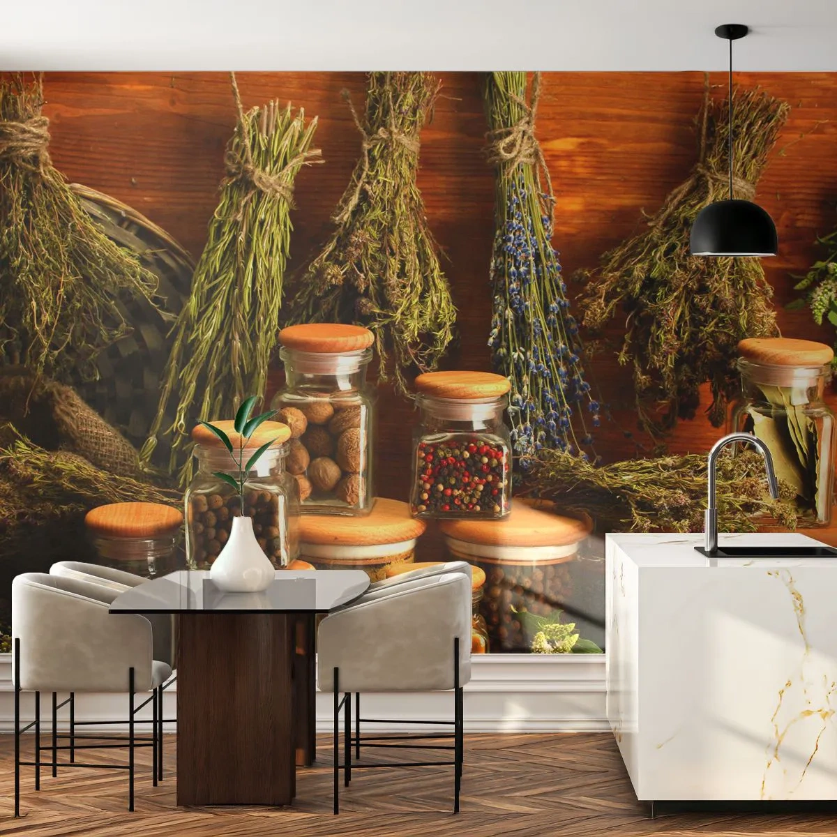 Fototapete Premium Sand - Küchenzauber - Gastronomie, Getrocknete Kräuter, Gewürze - 250x175 cm