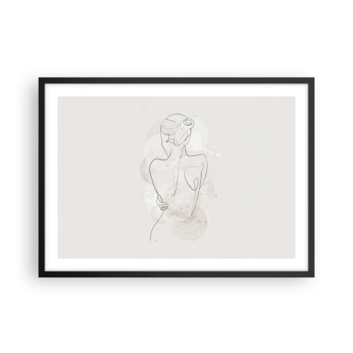 Poster in einem schwarzem Rahmen - Eine minimalistische Skizze einer weiblichen Silhouette vor hellem Hintergrund. - 70x50cm - Wie ein sensibles Instrument - Moderne Wanddekoration für Wohnzimmer und Schlafzimmer ARTTOR