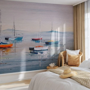 Fototapete Premium Canvas - Wohlverdiente Ruhe - Nautisch, Segelboote, Strand - 250x175 cm