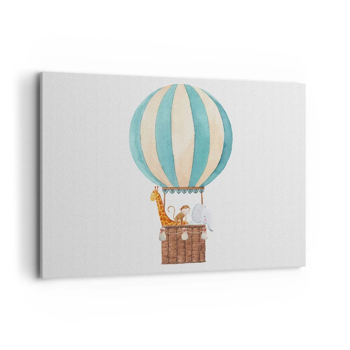 Bild auf Leinwand - Leinwandbild - Ein Ballon mit süßen Tieren in Pastellfarben - 100x70cm - Fantastische Reise - Moderne Wanddekoration für Wohnzimmer und Schlafzimmer ARTTOR