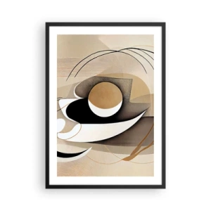 Poster in einem schwarzem Rahmen - Minimalistische Abstraktion in Beige- und Schwarztönen - 50x70cm - Komposition: die Essenz des Wortes - Moderne Wanddekoration für Wohnzimmer und Schlafzimmer ARTTOR