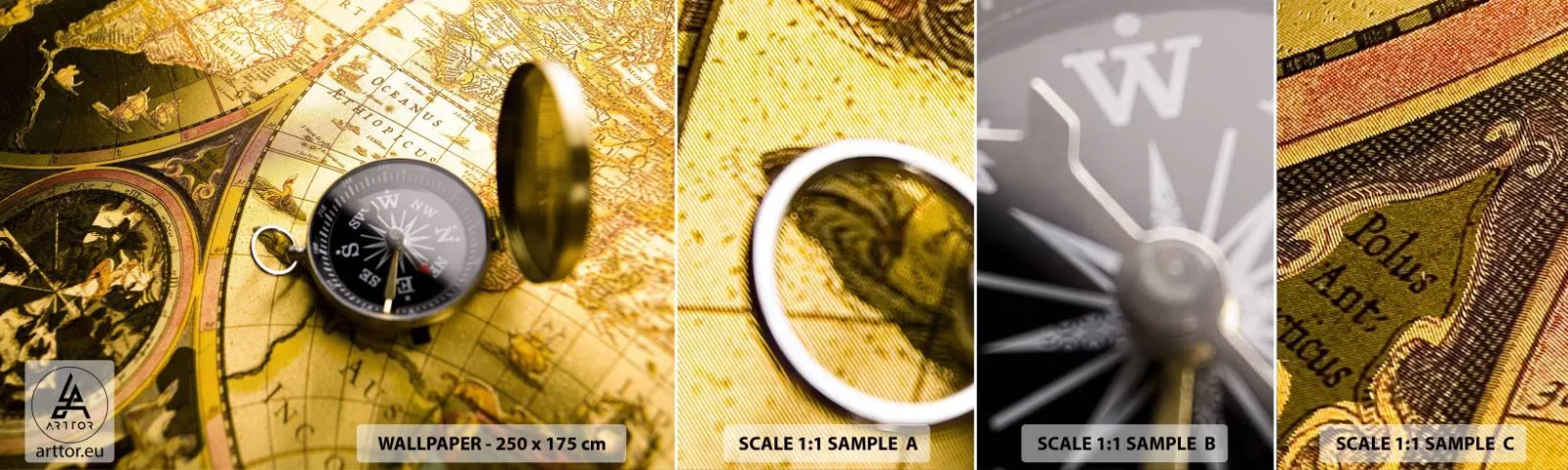 Fototapeten Muster Selbstklebend Deluxe Sticker - Oder vielleicht bis ans Ende der Welt? - Reisen, Weltkarten, Kompass - 100x30 cm