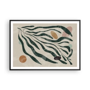 Poster in einem schwarzem Rahmen - Organische Linien und Formen in Grün und Beige - 100x70cm - Im Grünen - Moderne Wanddekoration für Wohnzimmer und Schlafzimmer ARTTOR