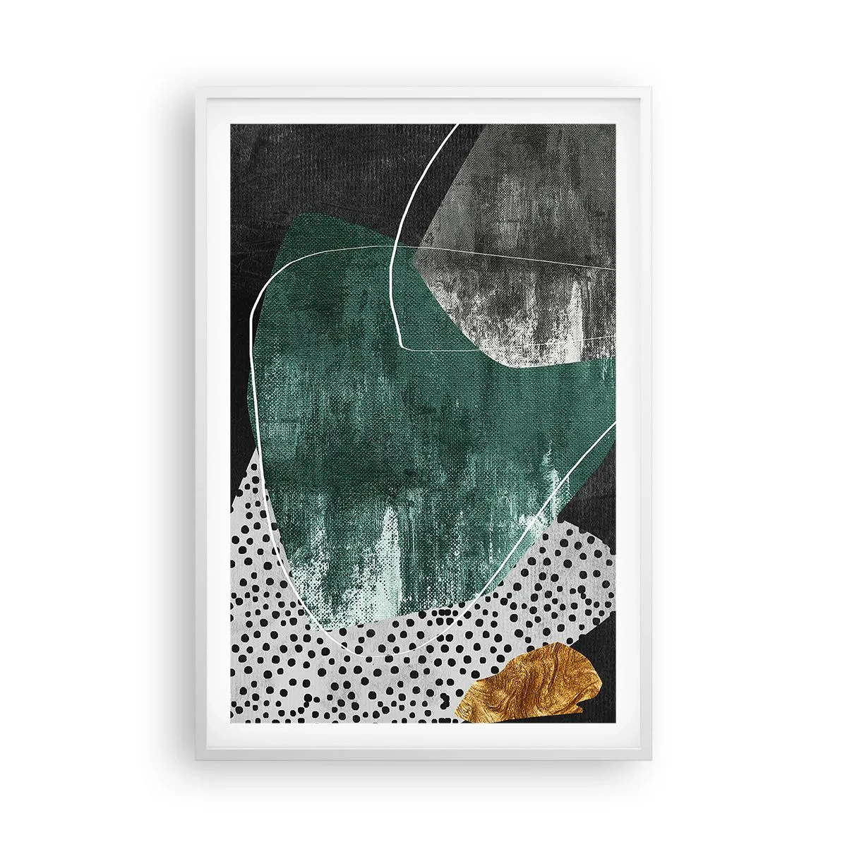 Poster in einem weißen Rahmen - Bunte Abstraktion mit Blattgold - 61x91 cm