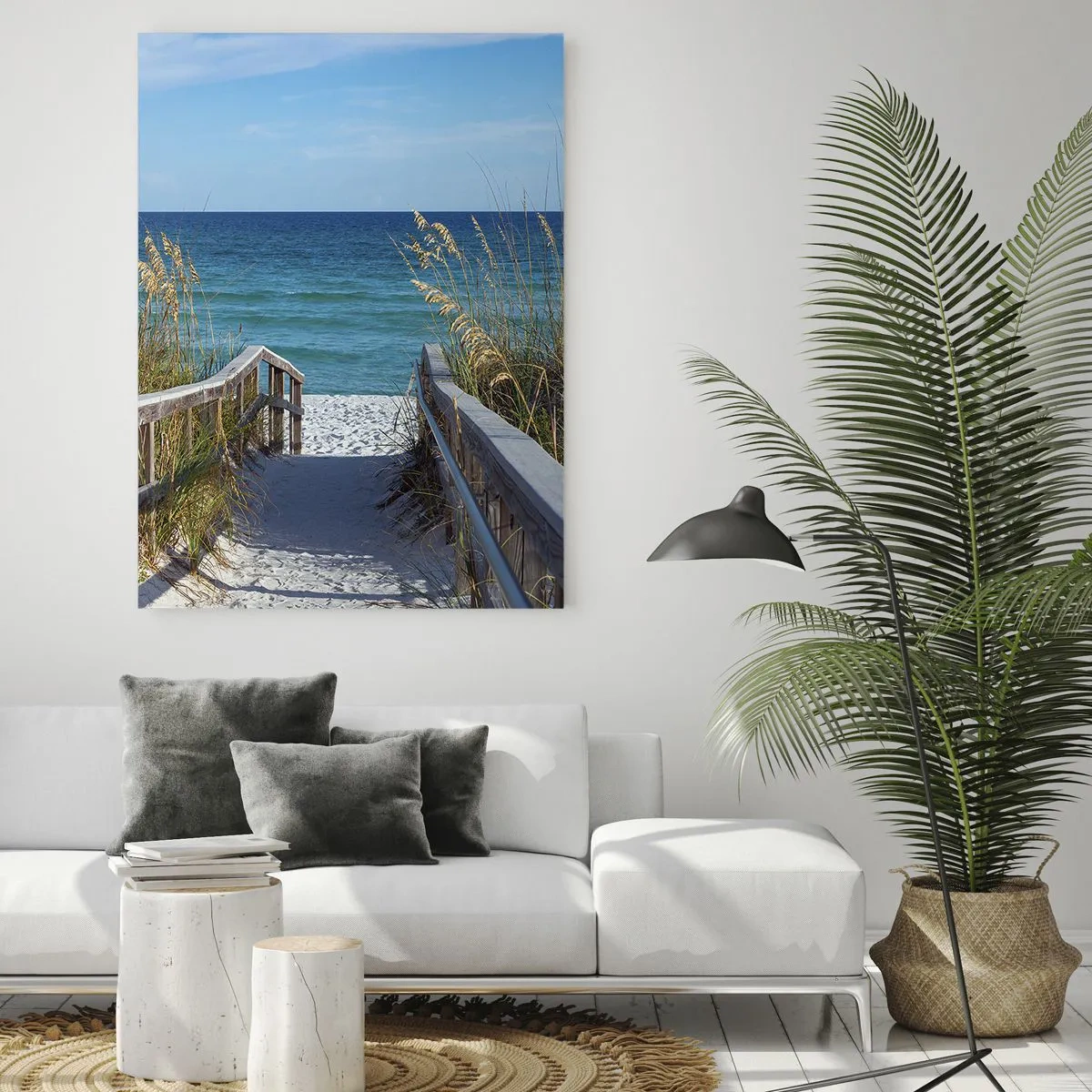 Glasbild - Bild auf glas - Weg zum Strand mit Meerblick - 50x70cm - In der Sonne, im Wind - Moderne Wanddekoration für Wohnzimmer und Schlafzimmer ARTTOR