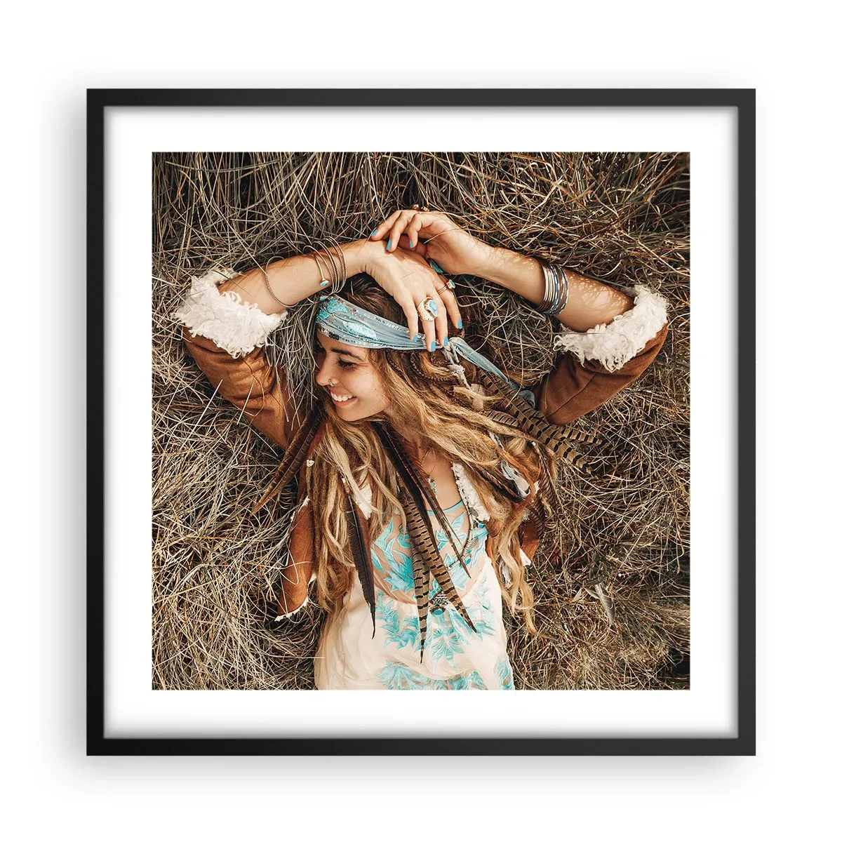 Poster in einem schwarzem Rahmen - Auf dem Weg in den Sommer der Liebe - 50x50 cm