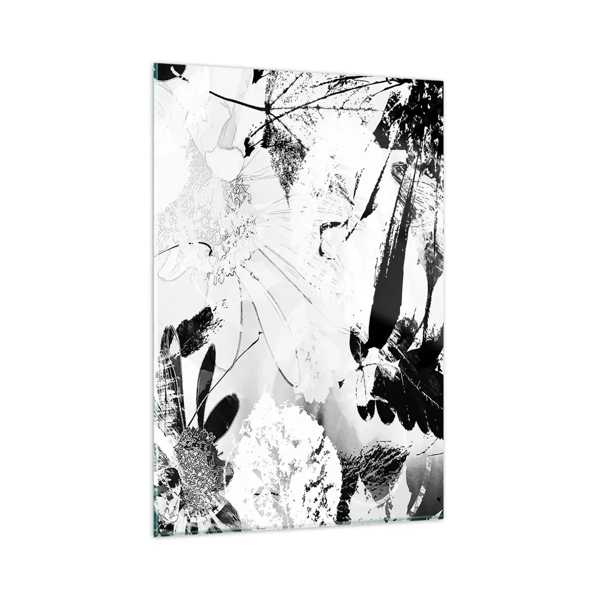 Glasbild - Bild auf glas - Schwarz-weiße abstrakte Blumen im minimalistischen Stil - 80x120cm - Herbst negativ - Moderne Wanddekoration für Wohnzimmer und Schlafzimmer ARTTOR