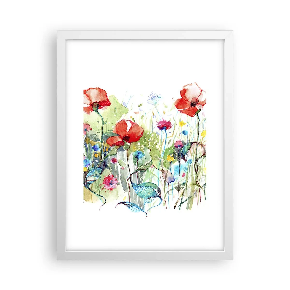 Poster in einem weißen Rahmen - Blühende Maiwiese - 30x40 cm