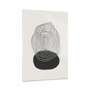 Glasbild - Bild auf glas - Abstraktes Muster mit schwarzen und weißen Ovalen und Linien - 50x70cm - Dauer und Schwingung - Moderne Wanddekoration für Wohnzimmer und Schlafzimmer ARTTOR