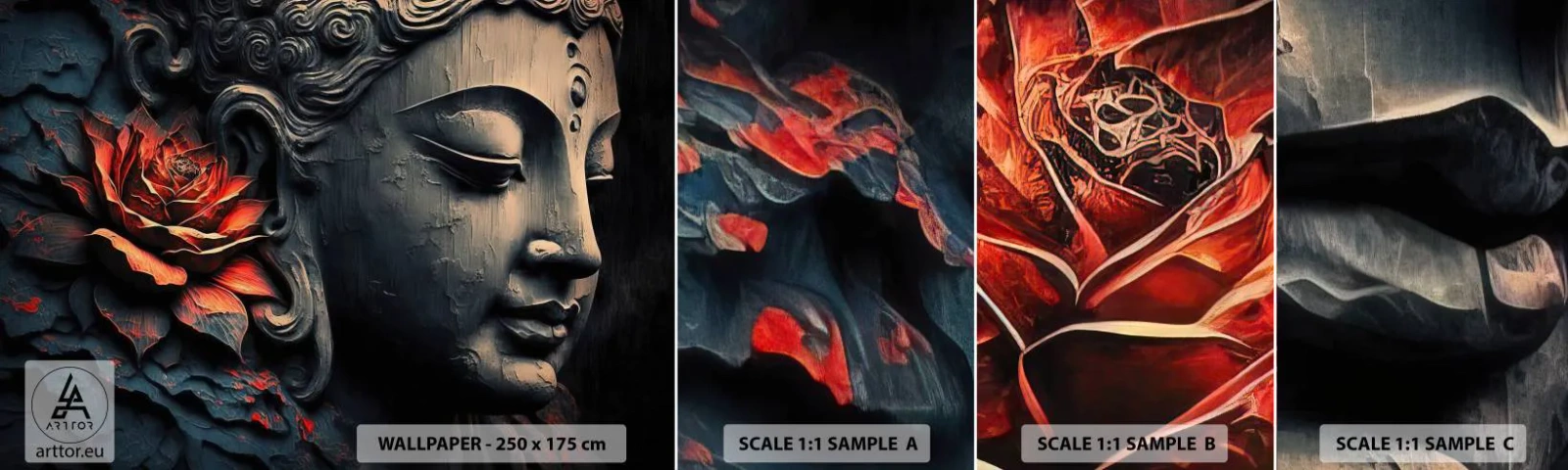 Fototapetenmuster Standard Eco - Im Einklang mit der Welt - Buddha, Indien, Meditation - 100x30 cm