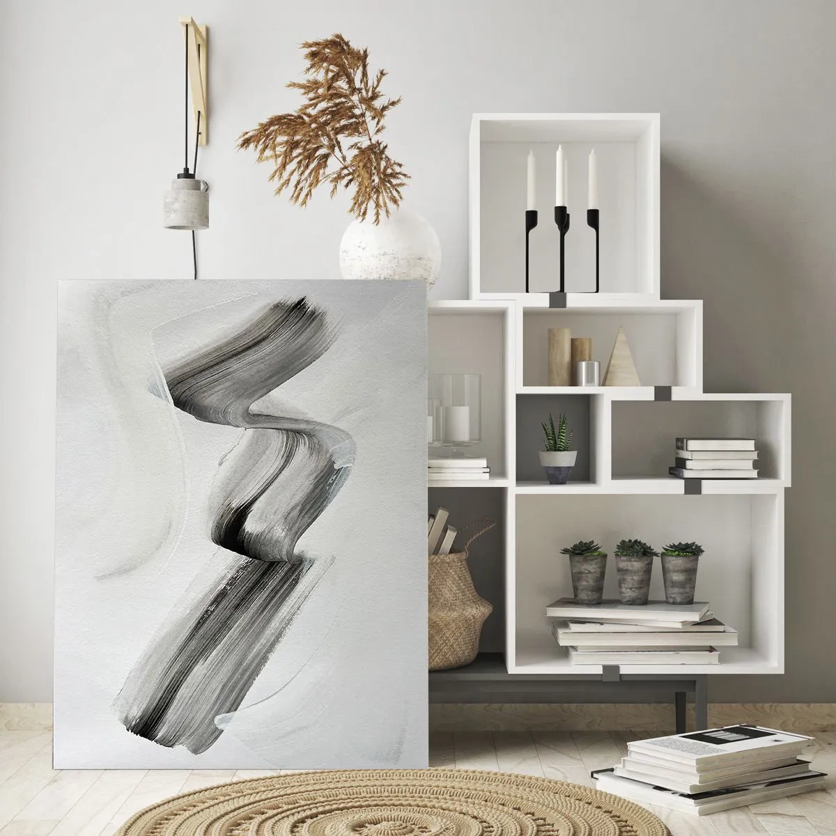 Glasbild - Bild auf glas - Grauer abstrakter Pinselstrich auf hellem Hintergrund - 50x70cm - Lässig zum Spaß - Moderne Wanddekoration für Wohnzimmer und Schlafzimmer ARTTOR