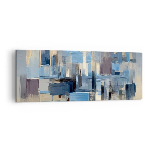 Bild auf Leinwand - Leinwandbild - Geometrische Formen in Blau- und Beigetönen - 140x50cm - Blaue Konstruktion - Moderne Wanddekoration für Wohnzimmer und Schlafzimmer ARTTOR