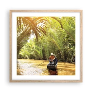 Poster in einem Rahmen aus heller Eiche - Eine Palmenschlucht entlang - 50x50 cm