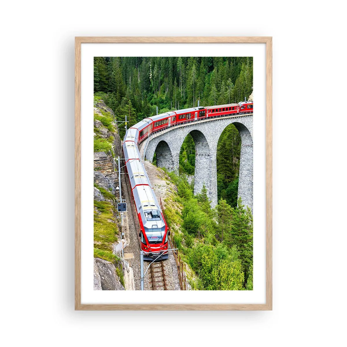 Poster in einem Rahmen aus heller Eiche - Eisenbahn für Bergblick - 50x70 cm