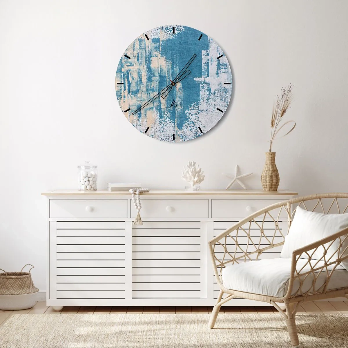 Wanduhr - Glasuhr - Eine blaue Abstraktion, die der Textur von Eis ähnelt - 30x30cm - Durch einen Eiszapfen - Moderne Wanddekoration für Wohnzimmer, Küche und Schlafzimmer ARTTOR