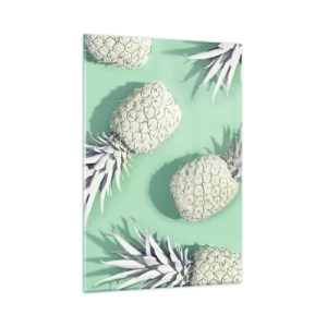 Glasbild - Bild auf glas - Weiße Ananas auf pastellfarbenem Hintergrund im minimalistischen Stil - 80x120cm - Das passt gut zu Minze - Moderne Wanddekoration für Wohnzimmer und Schlafzimmer ARTTOR