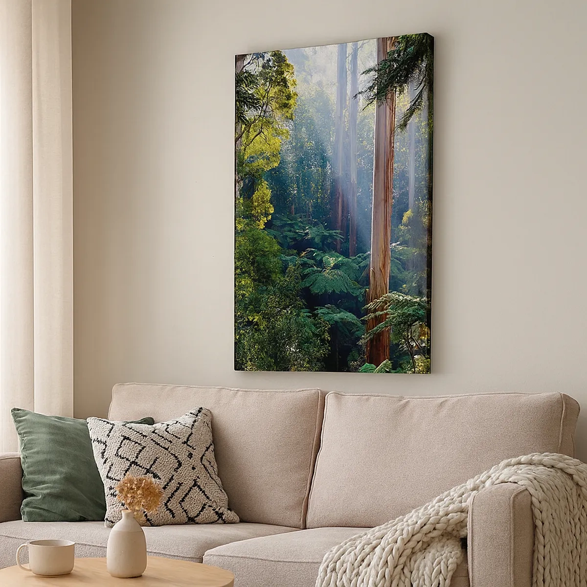 Bild auf Leinwand - Leinwandbild - Tropischer Wald, beleuchtet von den Sonnenstrahlen - 50x70cm - Ein Waldmärchen - Moderne Wanddekoration für Wohnzimmer und Schlafzimmer ARTTOR