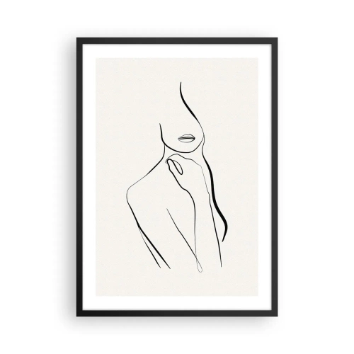 Poster in einem schwarzem Rahmen - Eine minimalistische Linie einer weiblichen Silhouette vor einem hellen Hintergrund - 50x70cm - Eine Welle der Melancholie - Moderne Wanddekoration für Wohnzimmer und Schlafzimmer ARTTOR