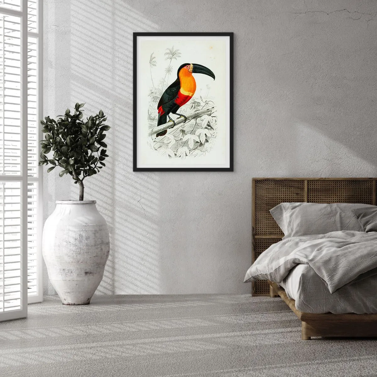 Poster in einem schwarzem Rahmen - Vogelfarben - 70x100 cm