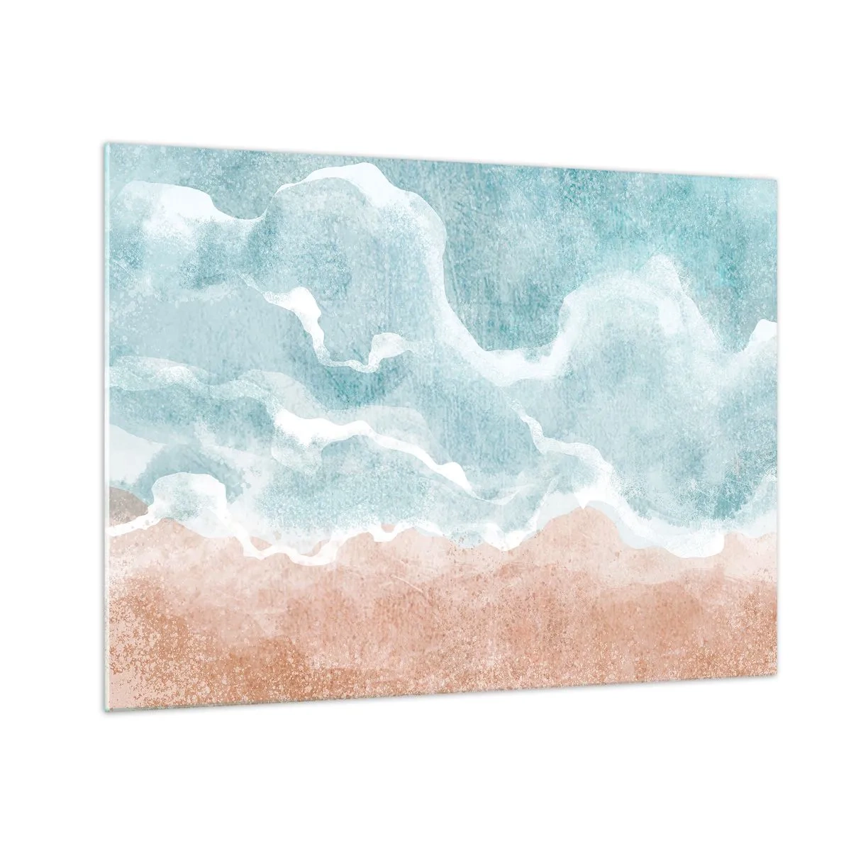Glasbild - Bild auf glas - Pastellfarbene Wellen in Blau- und Beigetönen erzeugen eine wolkige Abstraktion. - 70x50cm - Cloud-Abstraktion - Moderne Wanddekoration für Wohnzimmer und Schlafzimmer ARTTOR