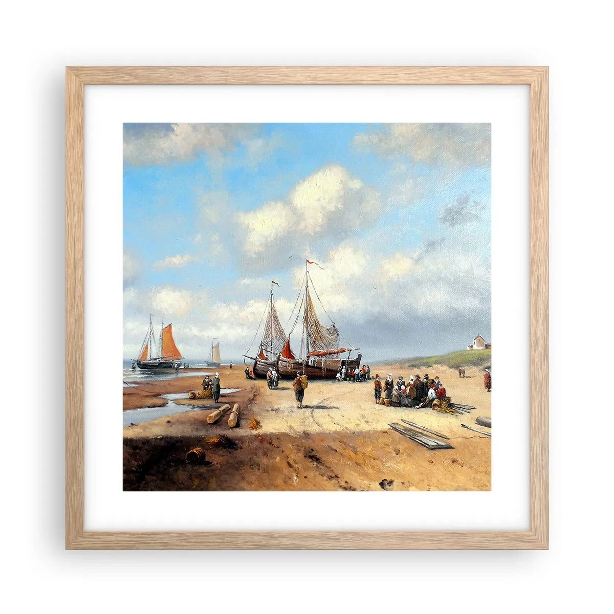 Poster in einem Rahmen aus heller Eiche - Nach einem erfolgreichen Fischfang - 40x40 cm