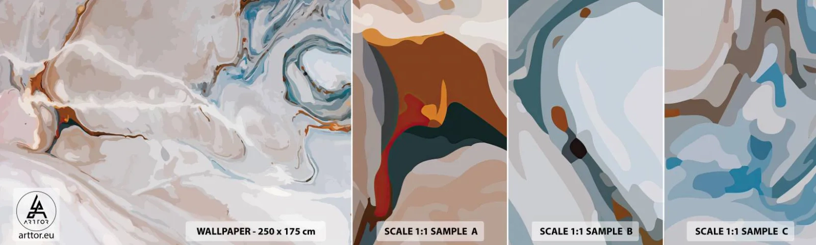 Fototapetenmuster Standard Eco - Blau schlängelt sich unter dem Weiß - Abstraktion, Stück, Modernes Muster - 100x30 cm