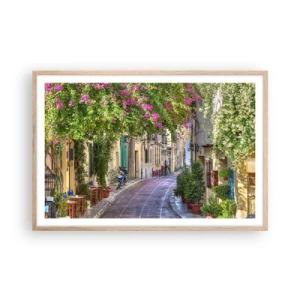 Poster in einem Rahmen aus heller Eiche - Blühende Gasse - 91x61 cm