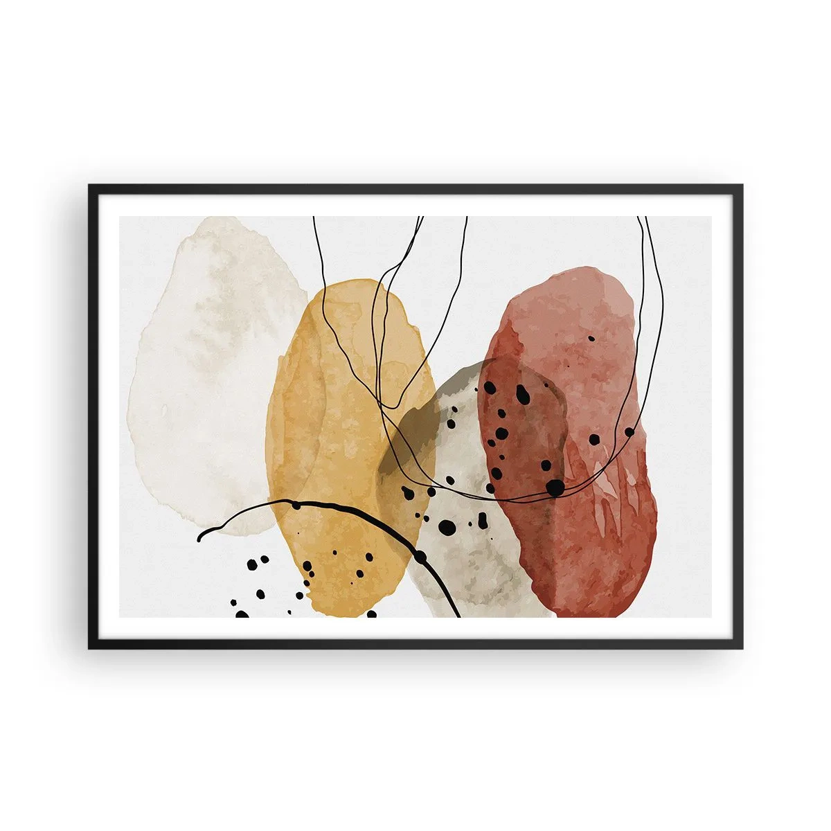 Poster in einem schwarzem Rahmen - Abstrakte Flecken in Beige-, Gelb- und Rottönen - 100x70cm - Wie leichte, transparente Luft - Moderne Wanddekoration für Wohnzimmer und Schlafzimmer ARTTOR