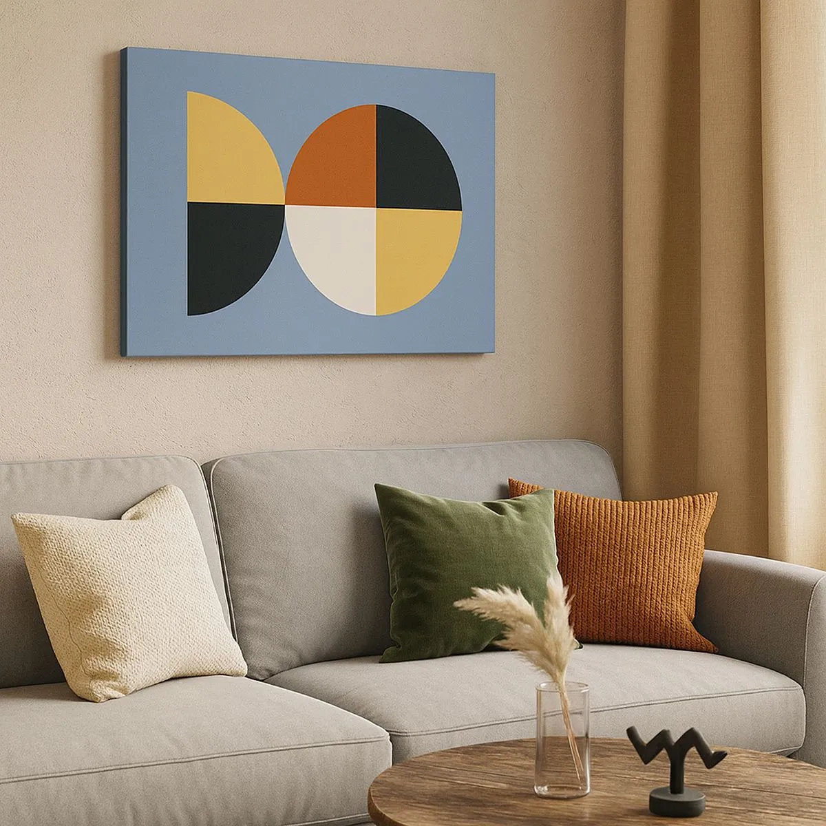 Bild auf Leinwand - Leinwandbild - Geometrische Kreise auf blauem Hintergrund - 70x50cm - Beobachte und zähle - Moderne Wanddekoration für Wohnzimmer und Schlafzimmer ARTTOR