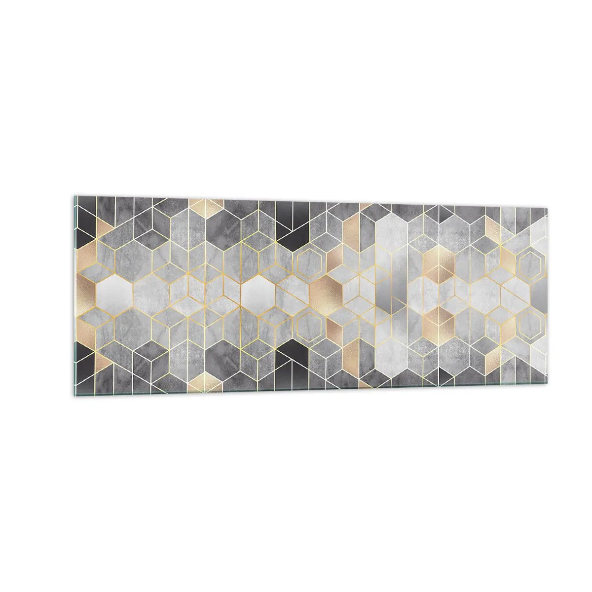 Glasbild - Bild auf glas - Geometrisches Muster in goldenen Farbtönen - 140x50cm - Diamant-Komposition - Moderne Wanddekoration für Wohnzimmer und Schlafzimmer ARTTOR