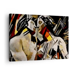 Bild auf Leinwand - Leinwandbild - Abstrakte Komposition mit Silhouetten in dynamischer Form - 70x50cm - Ein statuenhafter Kuss - Moderne Wanddekoration für Wohnzimmer und Schlafzimmer ARTTOR