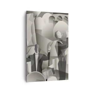 Bild auf Leinwand - Leinwandbild - Abstrakte Szene mit Jazzmusikern in Grautönen. - 80x120cm - Im Raum der Klänge - Moderne Wanddekoration für Wohnzimmer und Schlafzimmer ARTTOR