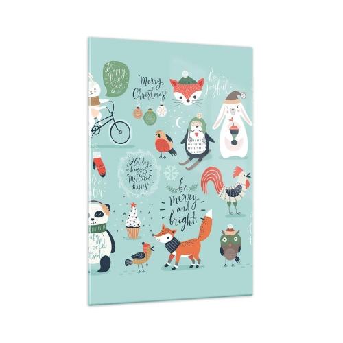 Glasbild - Bild auf glas - Weihnachtsillustration von Tieren in winterlicher Atmosphäre - 70x100cm - Möge es immer Weihnachten sein! - Moderne Wanddekoration für Wohnzimmer und Schlafzimmer ARTTOR