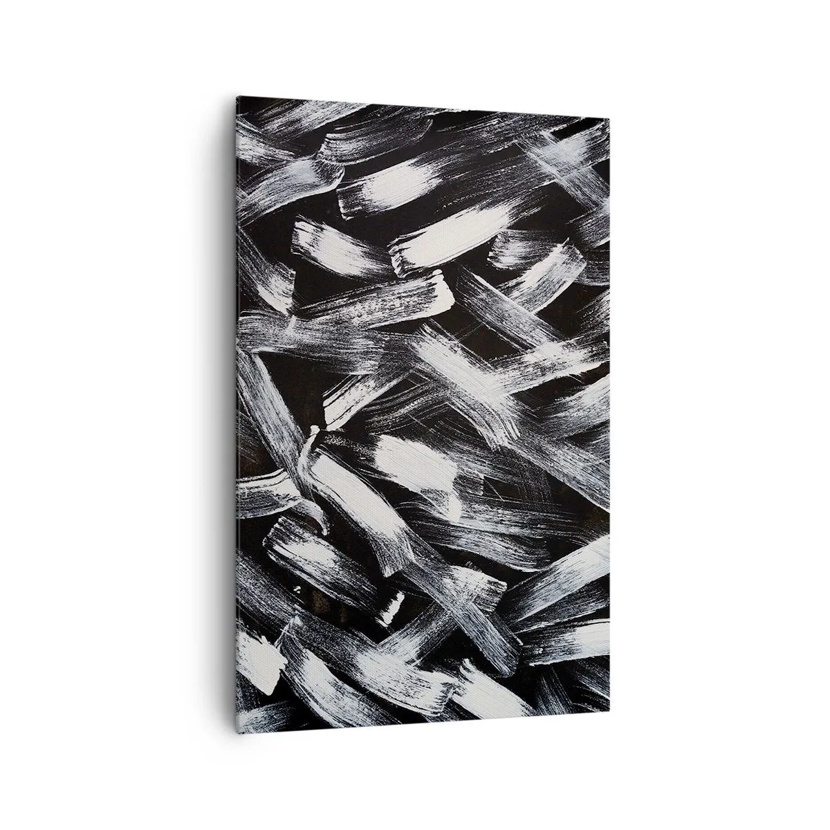 Bild auf Leinwand - Leinwandbild - Dynamische Abstraktion mit weißen Pinselstrichen auf schwarzem Hintergrund. - 80x120cm - Abstraktion im industriellen Geist - Moderne Wanddekoration für Wohnzimmer und Schlafzimmer ARTTOR
