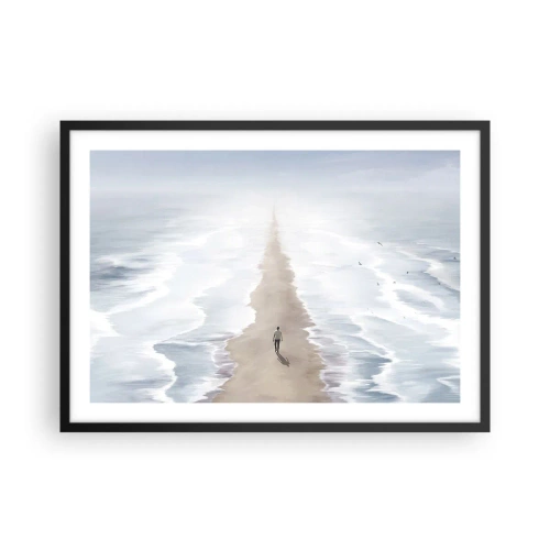 Poster in einem schwarzem Rahmen - Eine Figur auf einer einsamen Straße inmitten einer weiten Wasserlandschaft - 70x50cm - Glänzende Zukunft - Moderne Wanddekoration für Wohnzimmer und Schlafzimmer ARTTOR