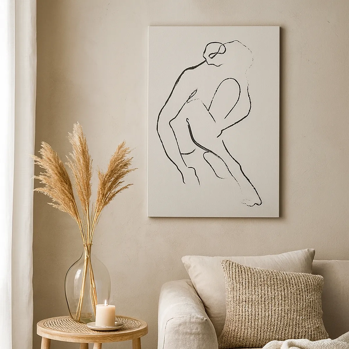 Bild auf Leinwand - Leinwandbild - Eine minimalistische Silhouette in Schwarz auf hellem Hintergrund - 50x70cm - Intime Skizze - Moderne Wanddekoration für Wohnzimmer und Schlafzimmer ARTTOR