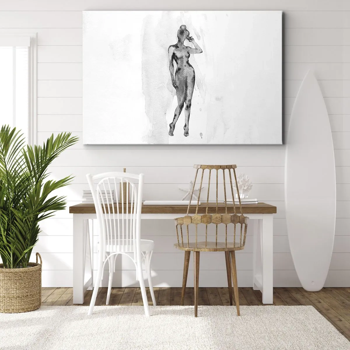 Bild auf Leinwand - Leinwandbild - Skizze einer Frauensilhouette in Grautönen - 70x50cm - Eine Studie über das Ideal der Weiblichkeit - Moderne Wanddekoration für Wohnzimmer und Schlafzimmer ARTTOR