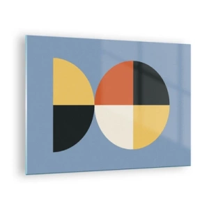 Glasbild - Bild auf glas - Bunte Halbkreise und Viertel auf blauem Hintergrund - 70x50cm - Beobachte und zähle - Moderne Wanddekoration für Wohnzimmer und Schlafzimmer ARTTOR