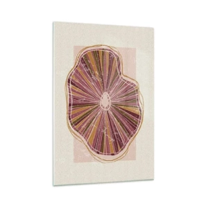 Glasbild - Bild auf glas - Abstraktes Baumscheibenmuster in Rosatönen - 70x100cm - Strahlende Abstraktion - Moderne Wanddekoration für Wohnzimmer und Schlafzimmer ARTTOR
