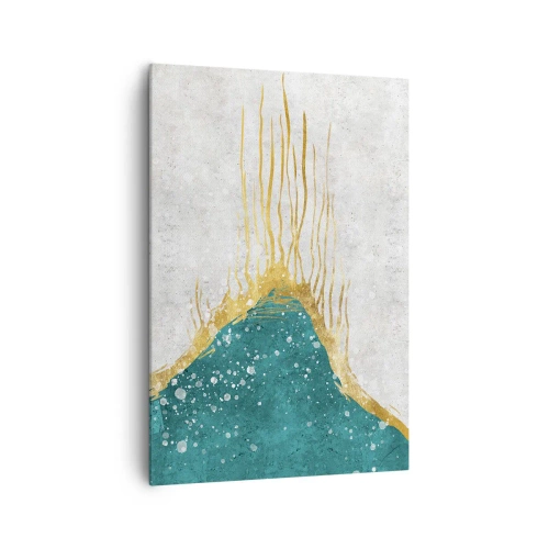Bild auf Leinwand - Leinwandbild - Eine abstrakte Komposition in Gold- und Türkistönen - 70x100cm - Goldene Flut - Moderne Wanddekoration für Wohnzimmer und Schlafzimmer ARTTOR