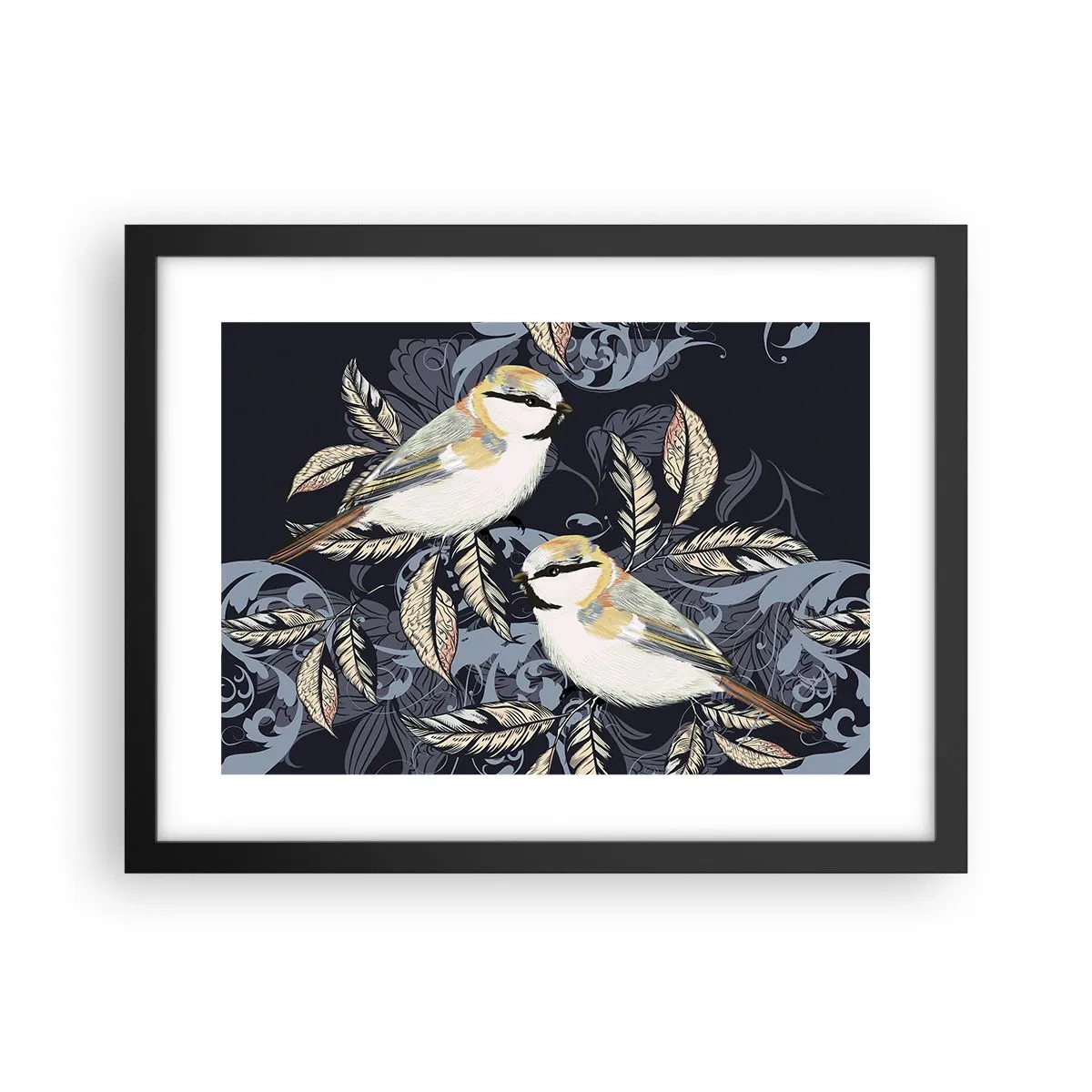 Poster in einem schwarzem Rahmen - Gelb-blauer Triller - 40x30 cm