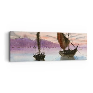 Bild auf Leinwand - Leinwandbild - Abend am Hafen - 90x30 cm