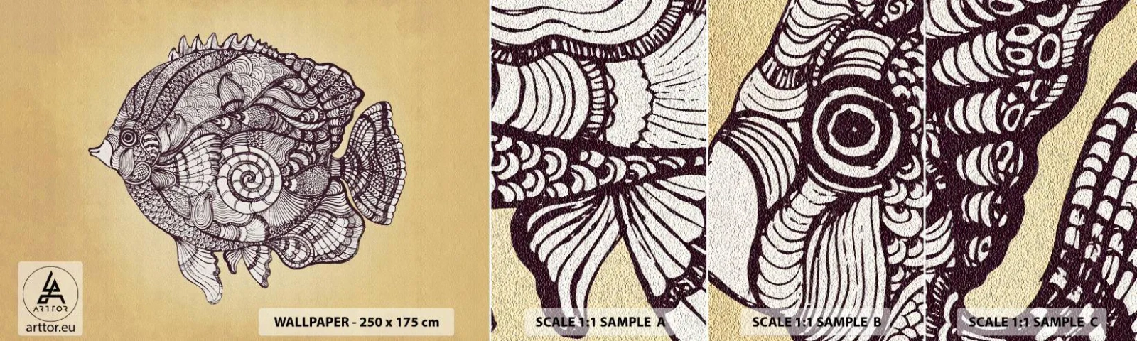 Fototapeten Muster Selbstklebend Deluxe Sticker - Aus dem Ozean der Ornamente - Fisch, Ornament, Dekoration - 100x30 cm