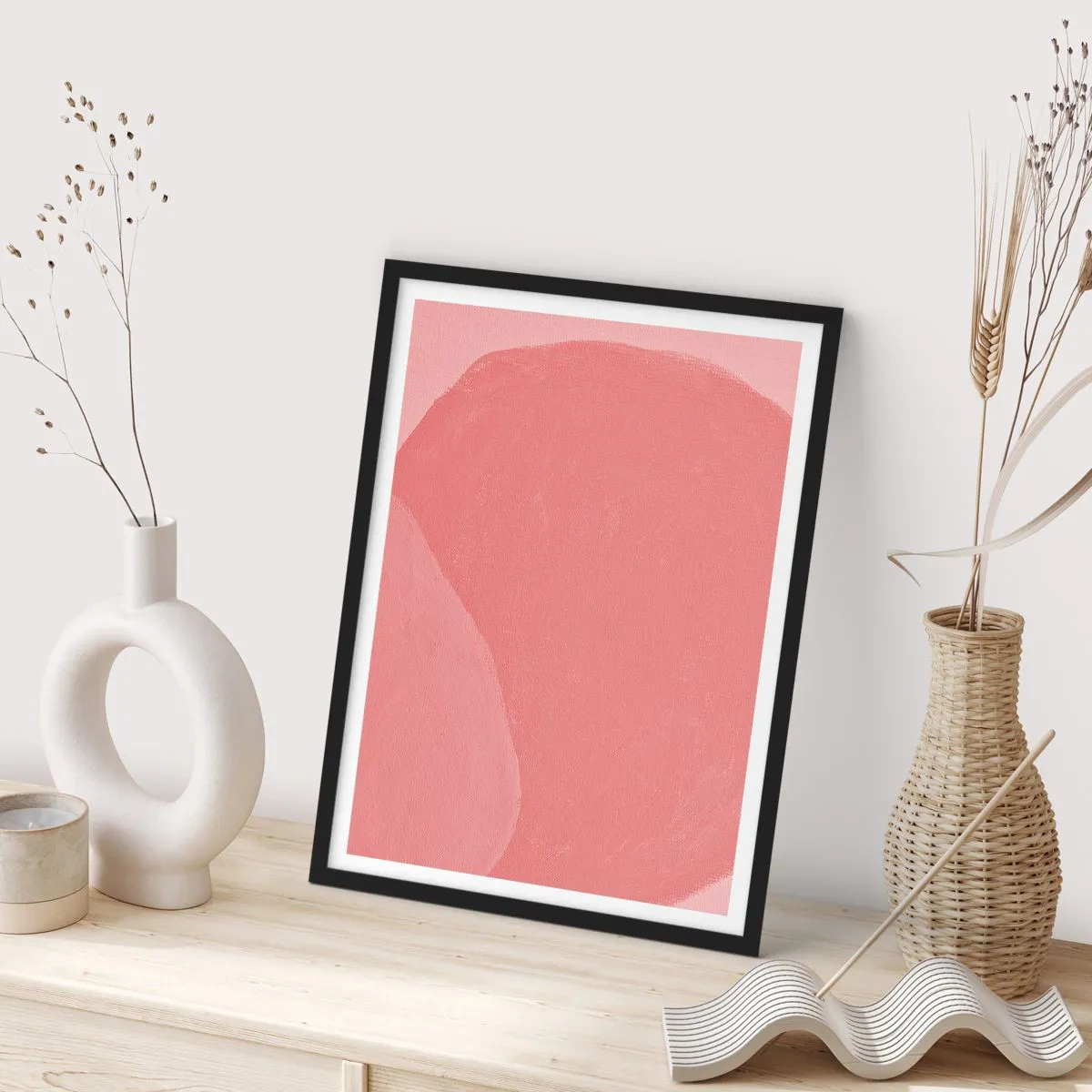 Poster in einem schwarzem Rahmen - Abstrakte Komposition in Rosatönen - 50x70cm - Organische Komposition in Rosa - Moderne Wanddekoration für Wohnzimmer und Schlafzimmer ARTTOR